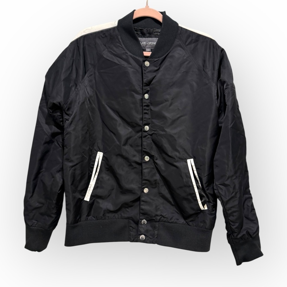 Slate & Stone Black Bomber Jacket - Mens Medium- Snap Front Lightweight